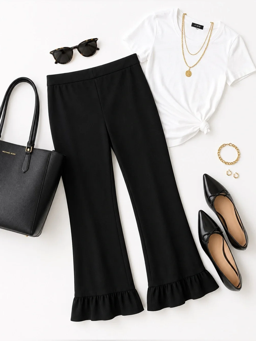 JB Julie Brown NYC Black Ruffle Hem Wide Leg Pants 8 Stretch Pull-On Dressy NWT - Picture 6 of 6